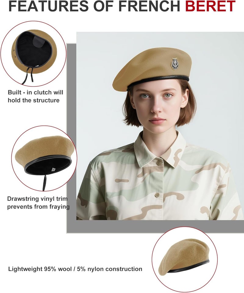 CKYPTFK Beret Hats for Women & Beret Hat Men - US Army Style 100% Wool Military Beret, Vintage British Officer Look. - Image 4
